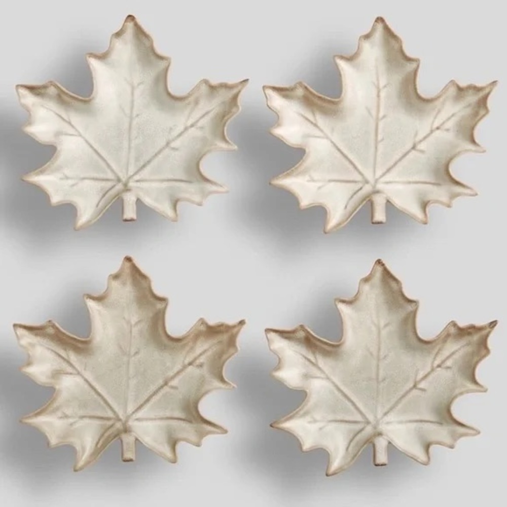 Ridge Maple Leaf Natural Toned Stoneware Appetizer Plates Set/4